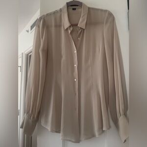 Theory Classic Silk Beige Button-Up Blouse
